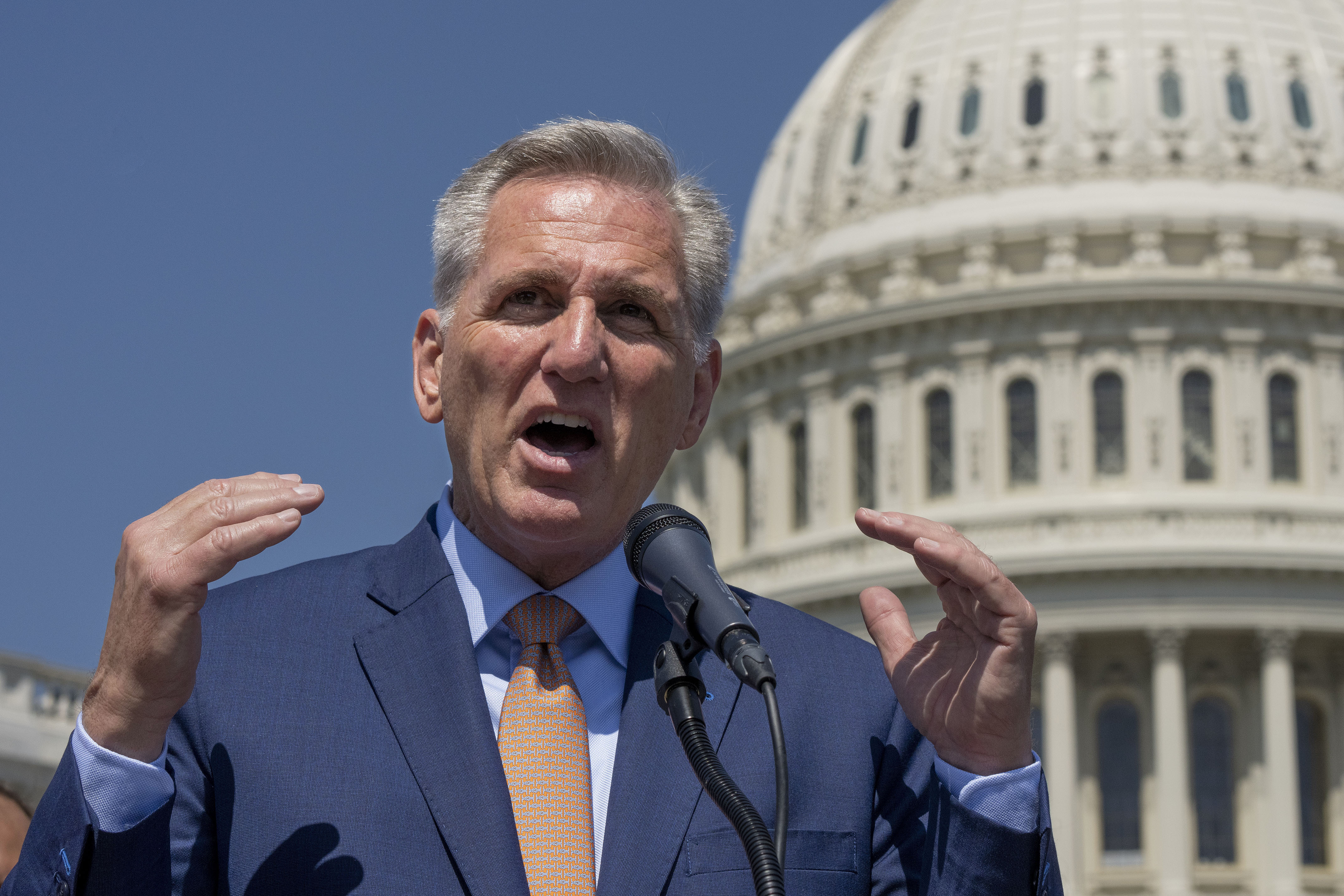 FILE - Speaker of the House Kevin McCarthy, R-Calif., speaks at the Capitol in Washington, Thursday, April 20, 2023. The…