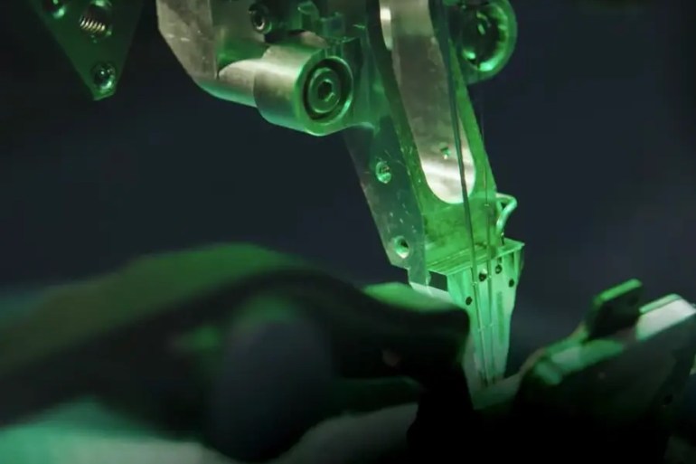 Close-up footage of the needle on Neuralink's brain surgery robot. CREDIT Neuralink
